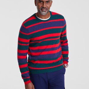 NWT Men's Printed Stripe Cashmere Crewneck Sweater, XL